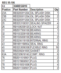 Robuschi RBS Blower Overhaul Kits - RBS-SERV-301RBS6010