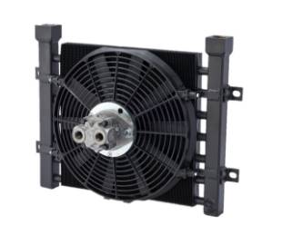 Thermal Transfer DF-11 Mobile Oil Cooler w Fan & Shroud 12 VDC, 27 max GPM, 1" NPT thermal transfer df11 mobile hydraulic oil cooler bailey hydraulics fan shroud walking trailer muncie
